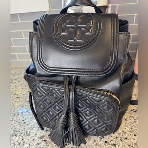Tory Burch Black Quilted Backpack with Logo